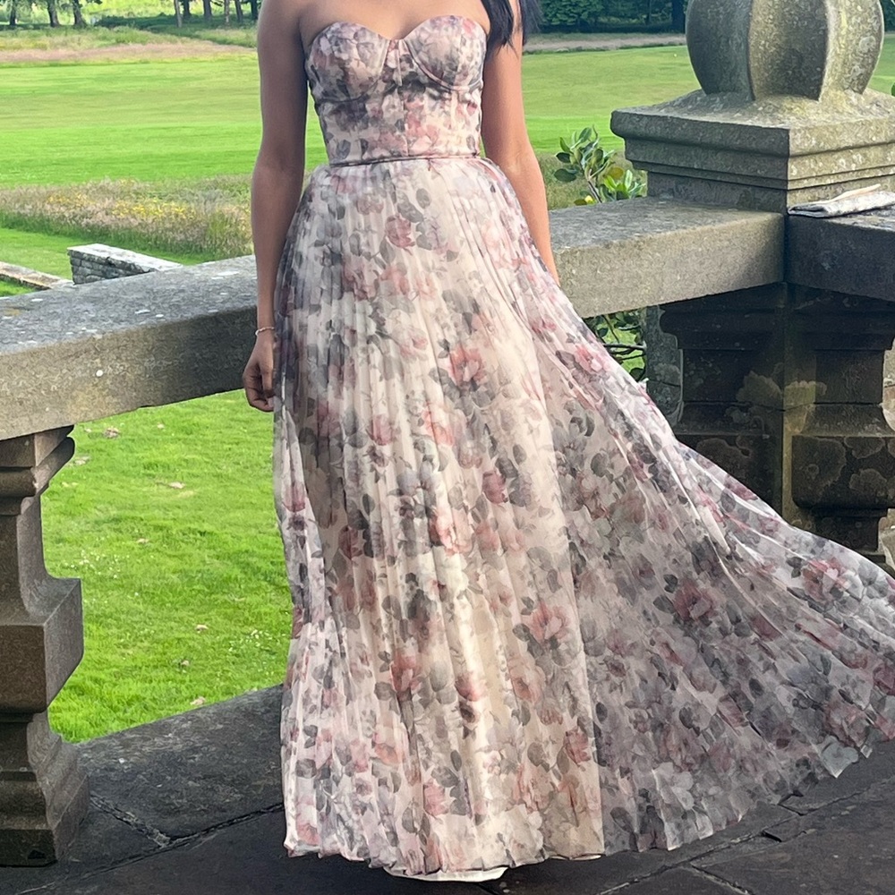 Most Beautiful Day Ivory multi floral print organza maxi dress Lulus. Worn once.